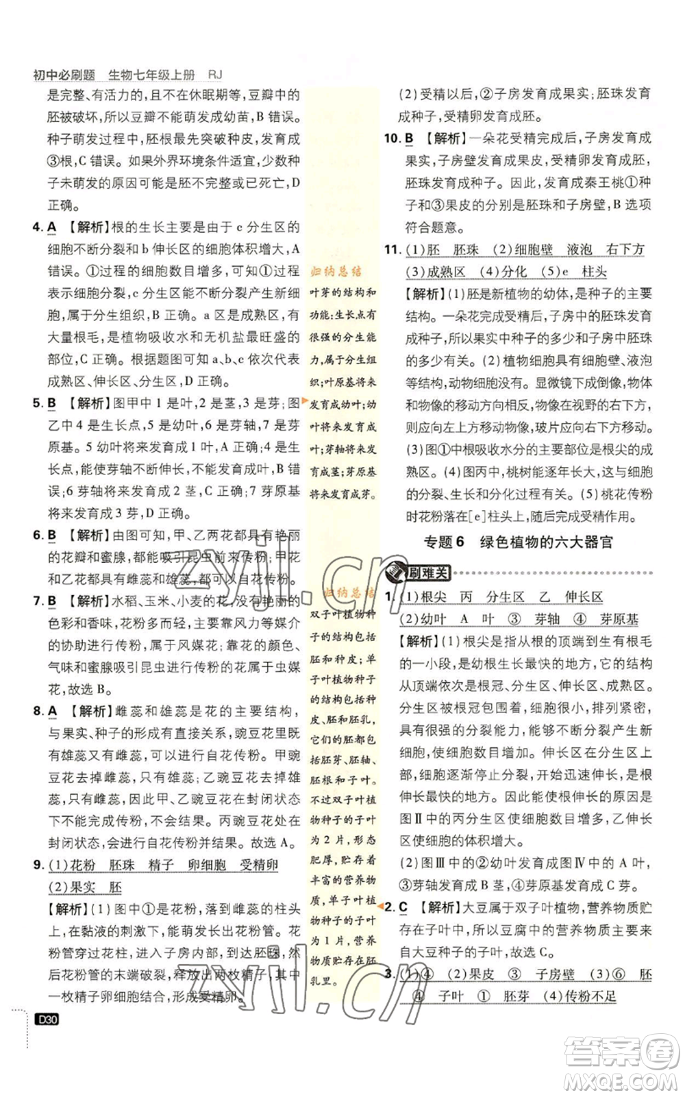 開明出版社2023初中必刷題七年級上冊生物人教版參考答案