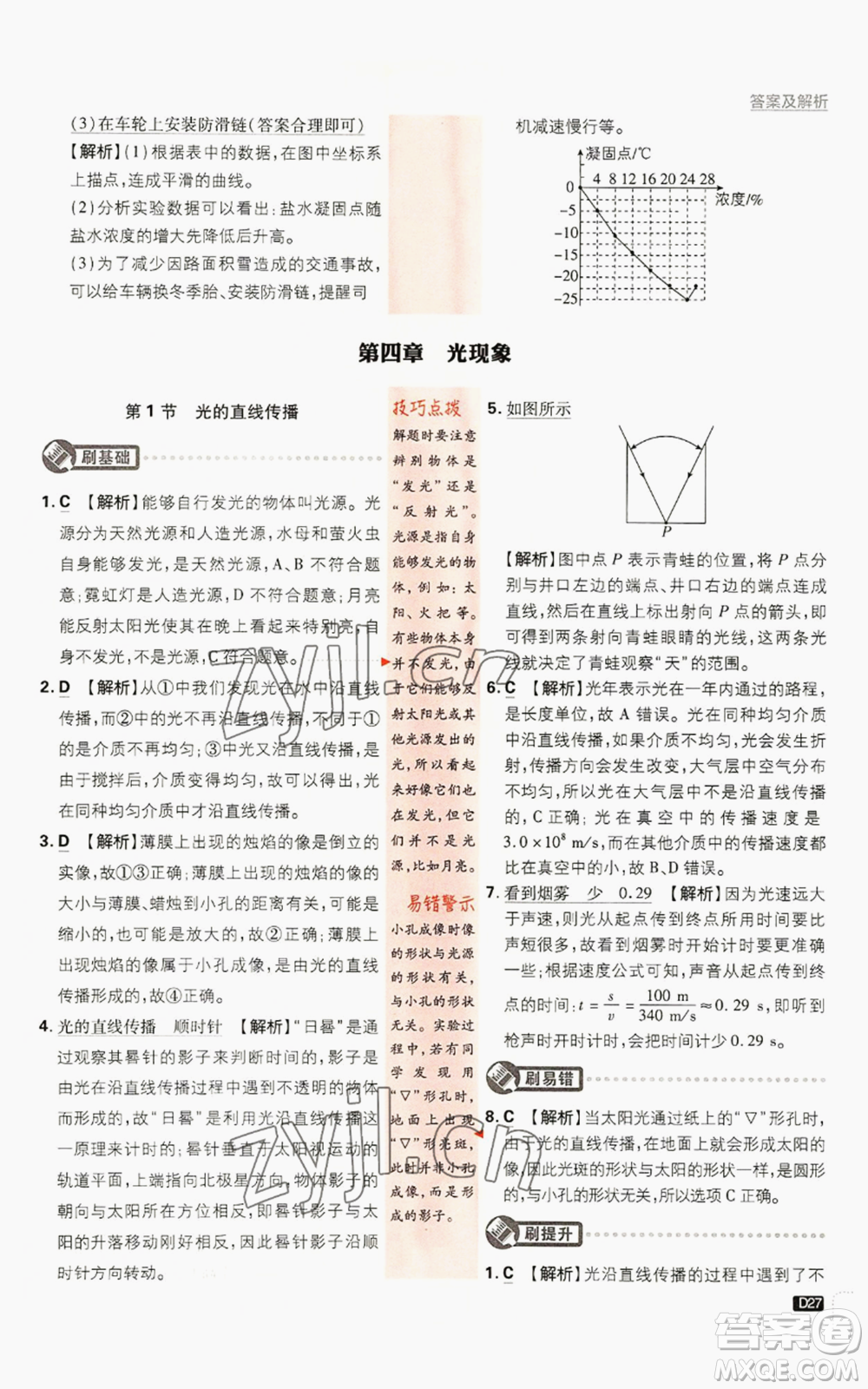 開明出版社2023初中必刷題八年級上冊物理人教版參考答案