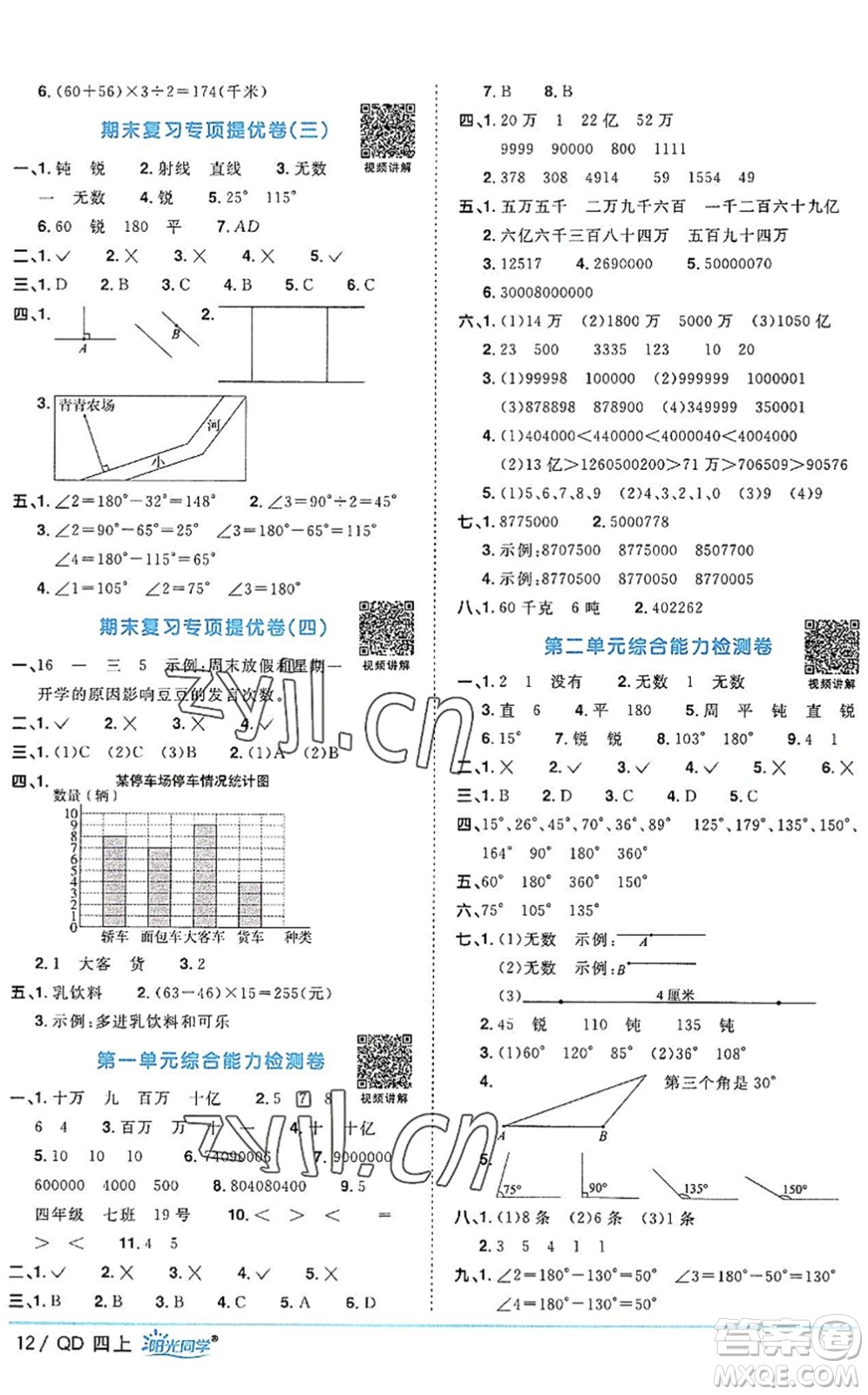 江西教育出版社2022陽光同學(xué)課時優(yōu)化作業(yè)四年級數(shù)學(xué)上冊QD青島版答案