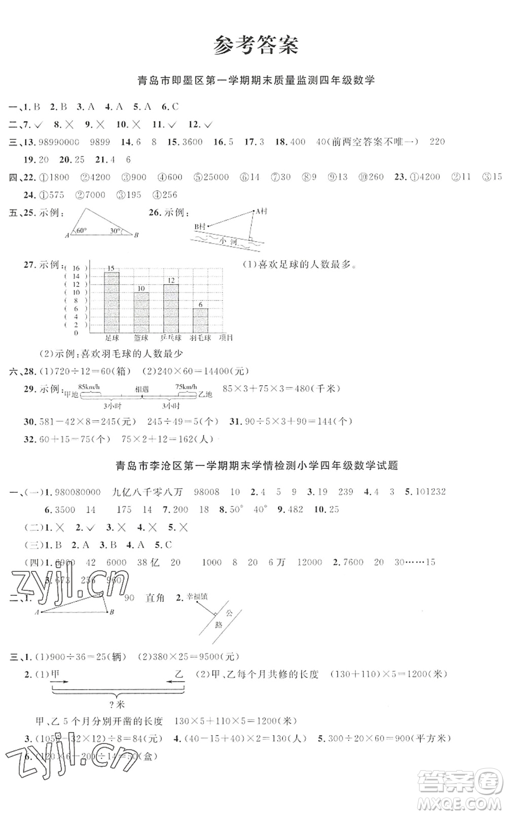 江西教育出版社2022陽光同學(xué)課時優(yōu)化作業(yè)四年級數(shù)學(xué)上冊QD青島版答案