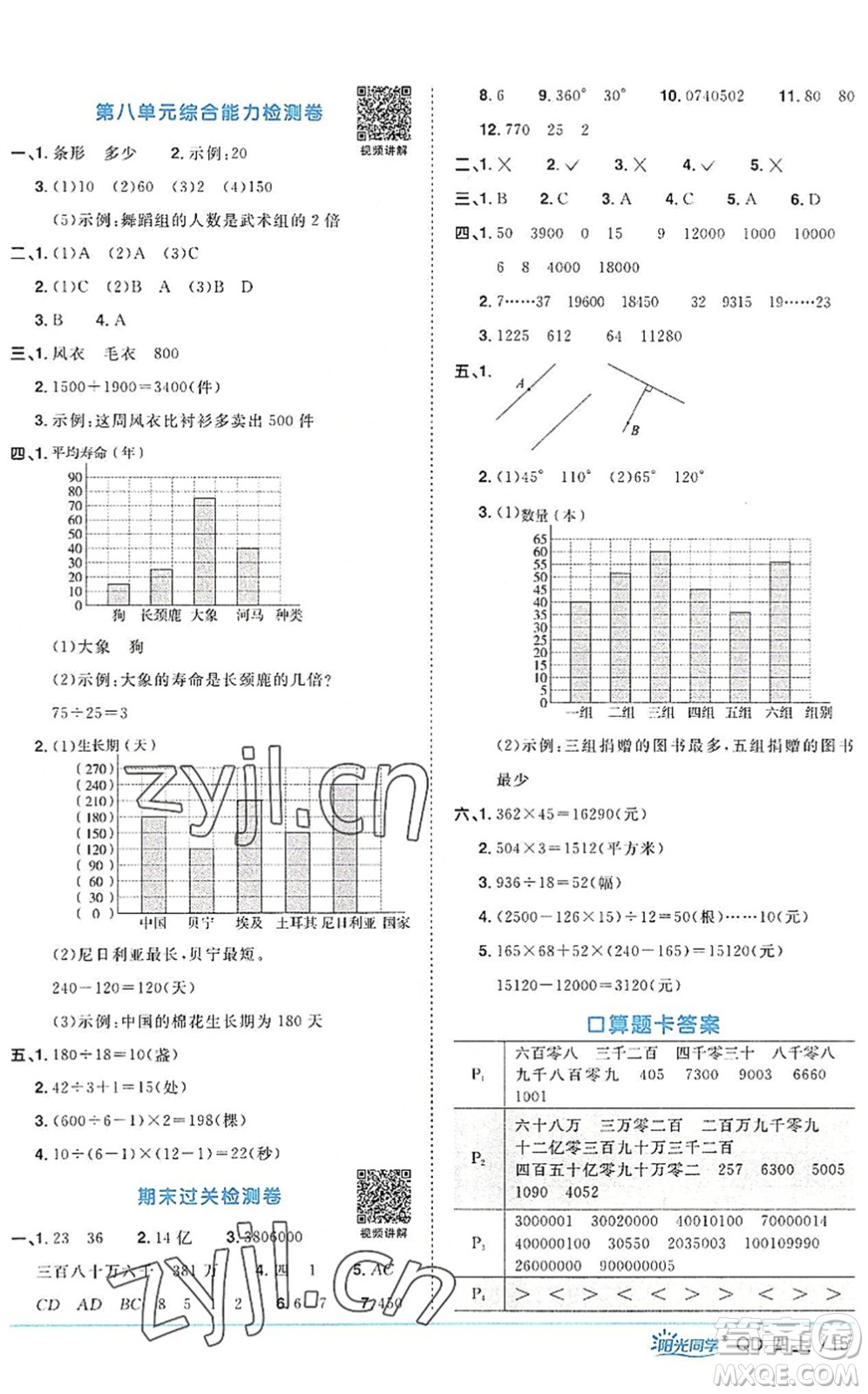 江西教育出版社2022陽光同學(xué)課時優(yōu)化作業(yè)四年級數(shù)學(xué)上冊QD青島版答案