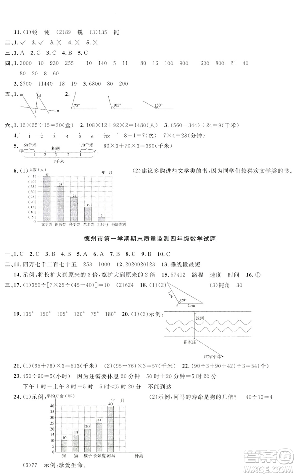 江西教育出版社2022陽光同學(xué)課時優(yōu)化作業(yè)四年級數(shù)學(xué)上冊QD青島版答案