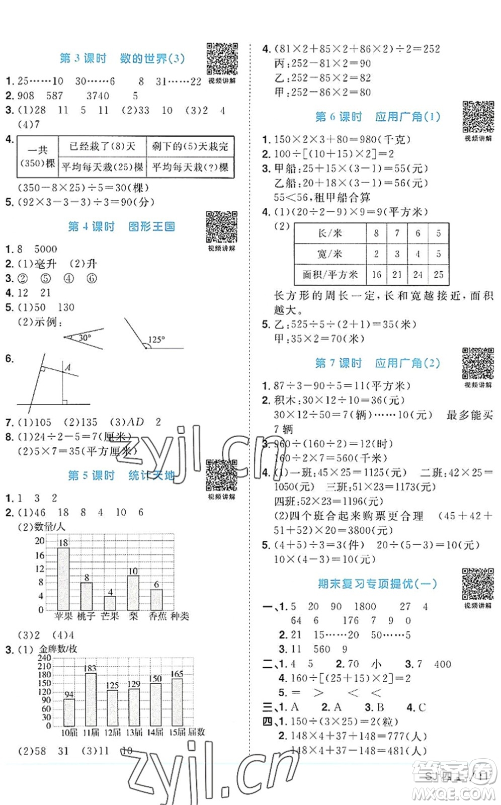 江西教育出版社2022陽(yáng)光同學(xué)課時(shí)優(yōu)化作業(yè)四年級(jí)數(shù)學(xué)上冊(cè)SJ蘇教版答案