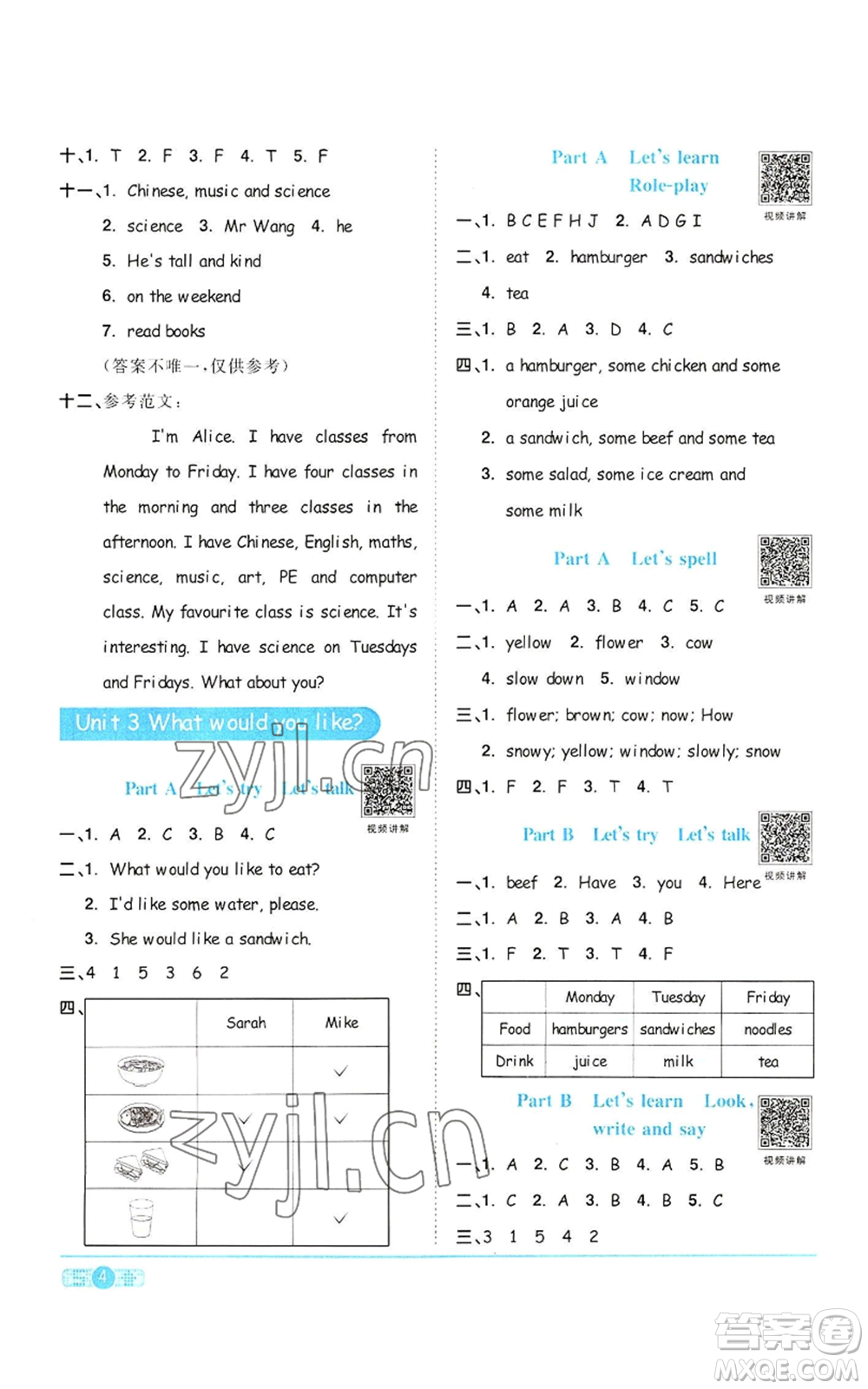 浙江教育出版社2022陽(yáng)光同學(xué)課時(shí)達(dá)標(biāo)訓(xùn)練五年級(jí)上冊(cè)英語(yǔ)人教版浙江專(zhuān)版參考答案