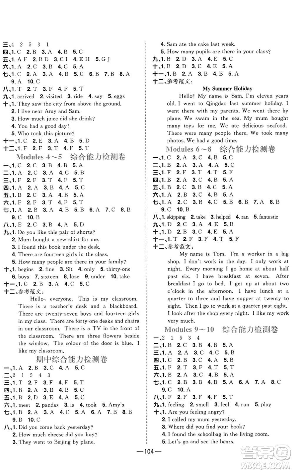 江西教育出版社2022陽光同學課時優(yōu)化作業(yè)五年級英語上冊外研版答案