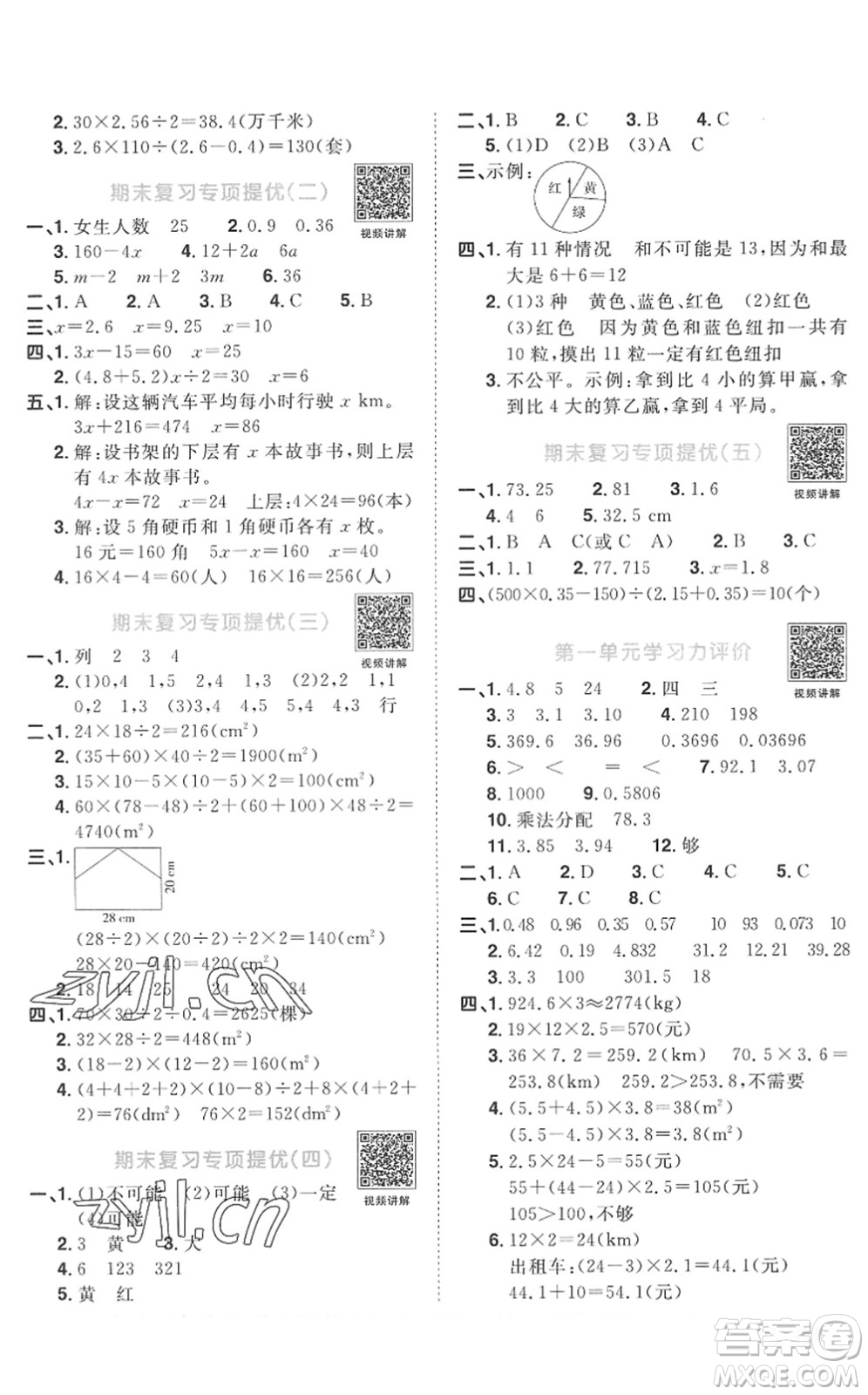 江西教育出版社2022陽光同學(xué)課時(shí)優(yōu)化作業(yè)五年級數(shù)學(xué)上冊RJ人教版菏澤專版答案