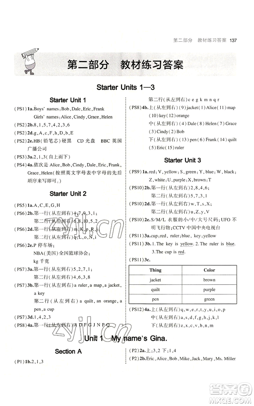 教育科學(xué)出版社2023年5年中考3年模擬七年級上冊英語人教版河南專版參考答案