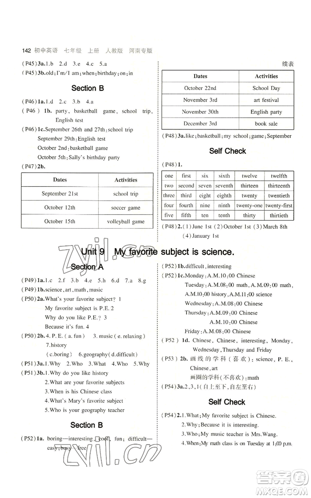 教育科學(xué)出版社2023年5年中考3年模擬七年級上冊英語人教版河南專版參考答案