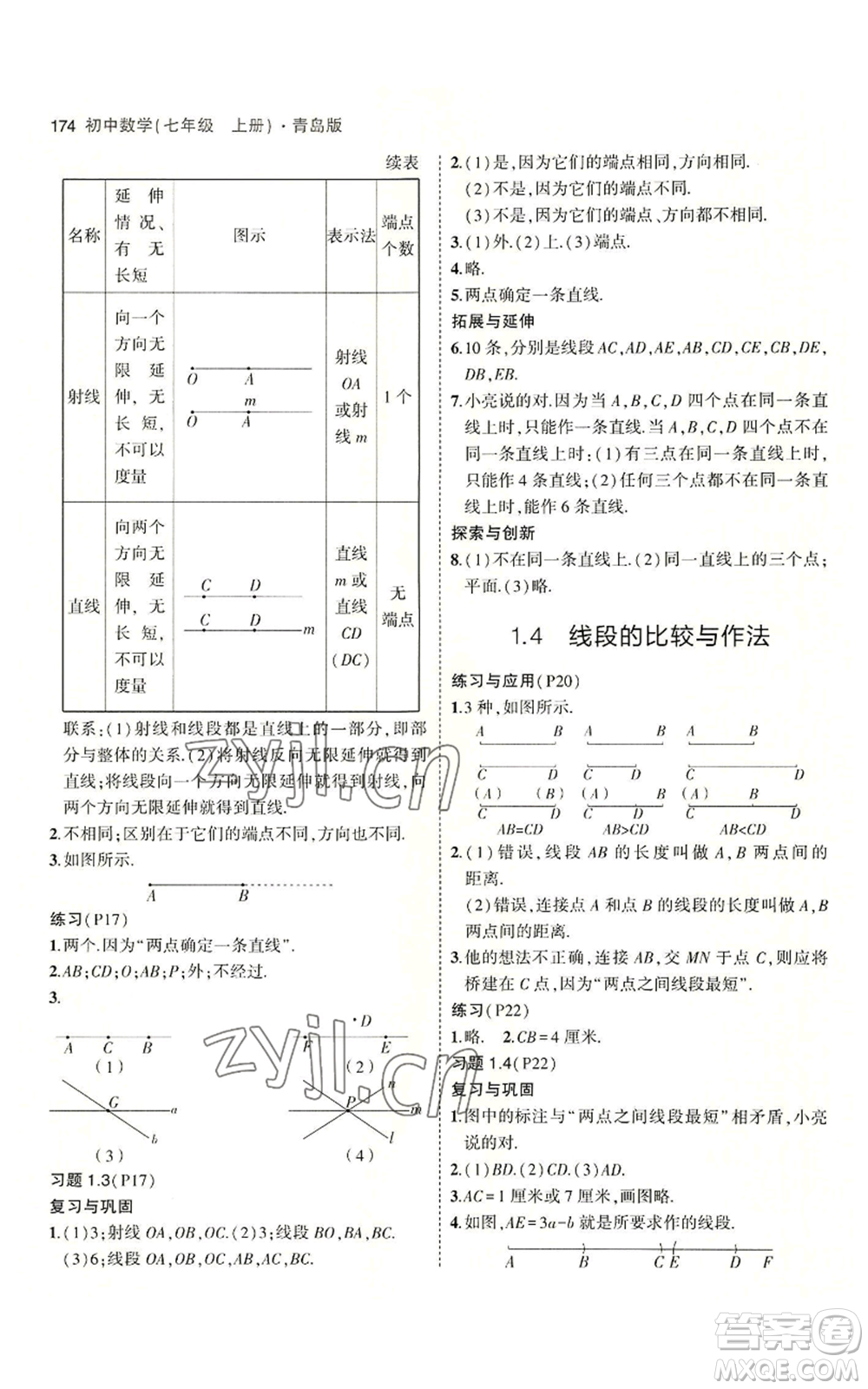 首都師范大學出版社2023年5年中考3年模擬七年級上冊數學青島版參考答案