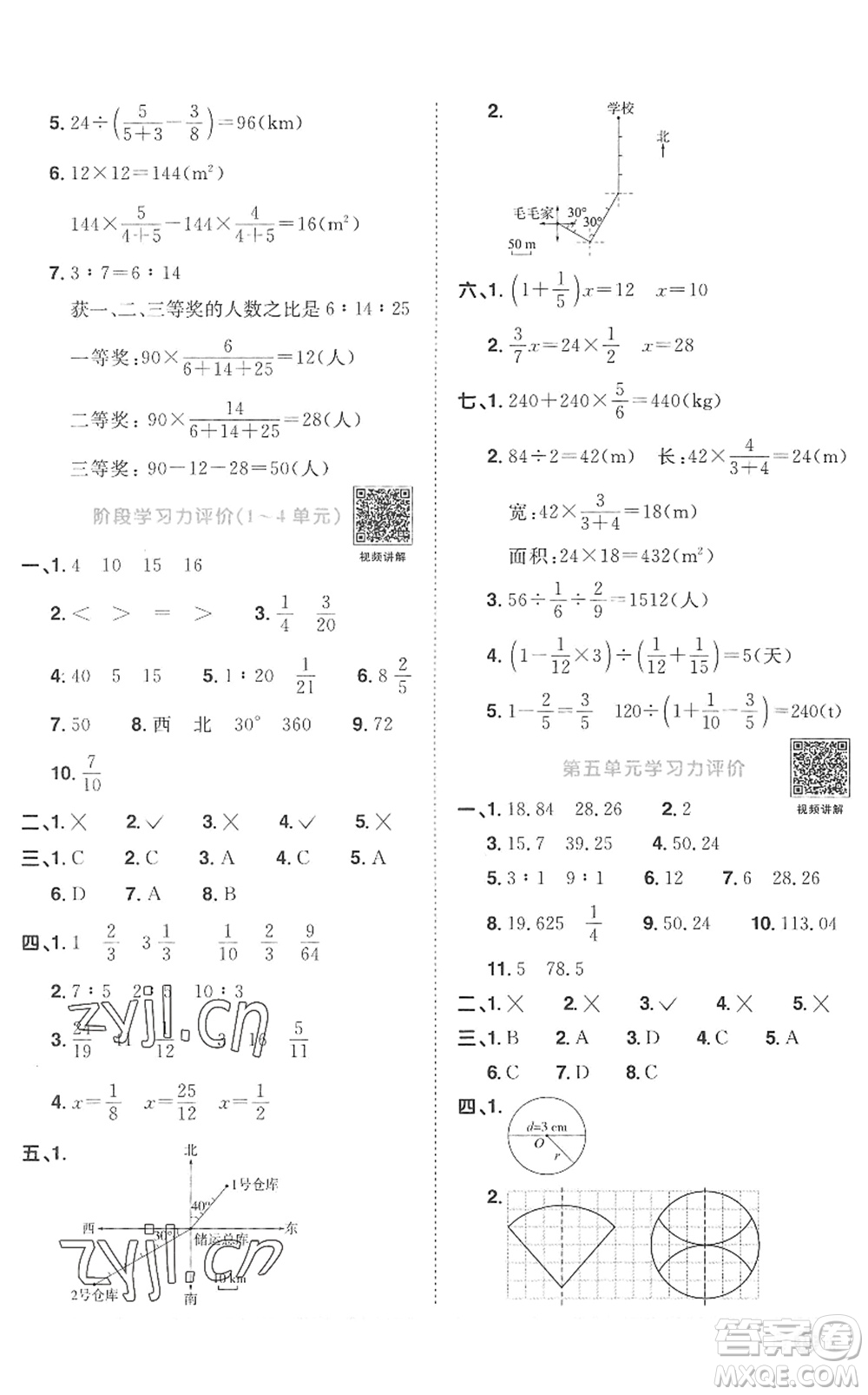 江西教育出版社2022陽光同學(xué)課時優(yōu)化作業(yè)六年級數(shù)學(xué)上冊RJ人教版菏澤專版答案