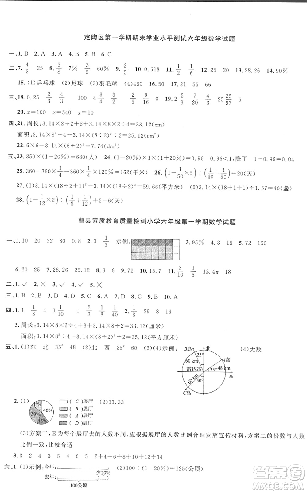 江西教育出版社2022陽光同學(xué)課時優(yōu)化作業(yè)六年級數(shù)學(xué)上冊RJ人教版菏澤專版答案