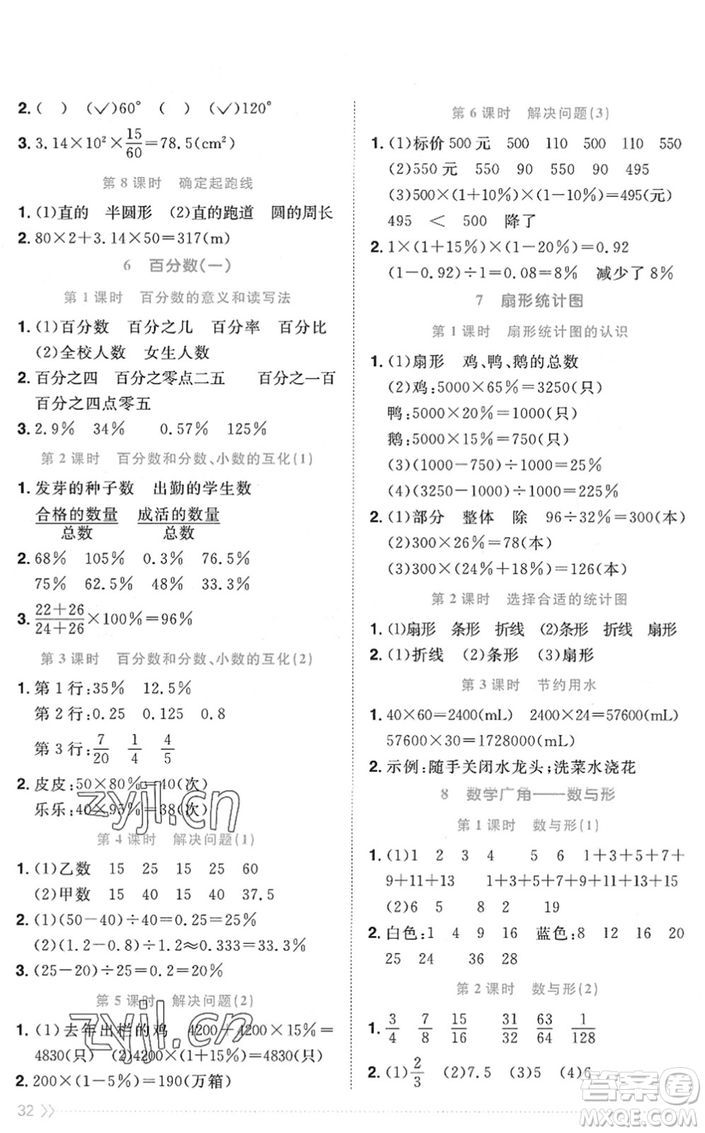 江西教育出版社2022陽光同學(xué)課時優(yōu)化作業(yè)六年級數(shù)學(xué)上冊RJ人教版菏澤專版答案