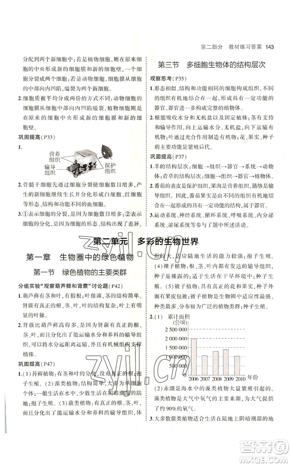 教育科學(xué)出版社2023年5年中考3年模擬七年級上冊生物濟(jì)南版參考答案