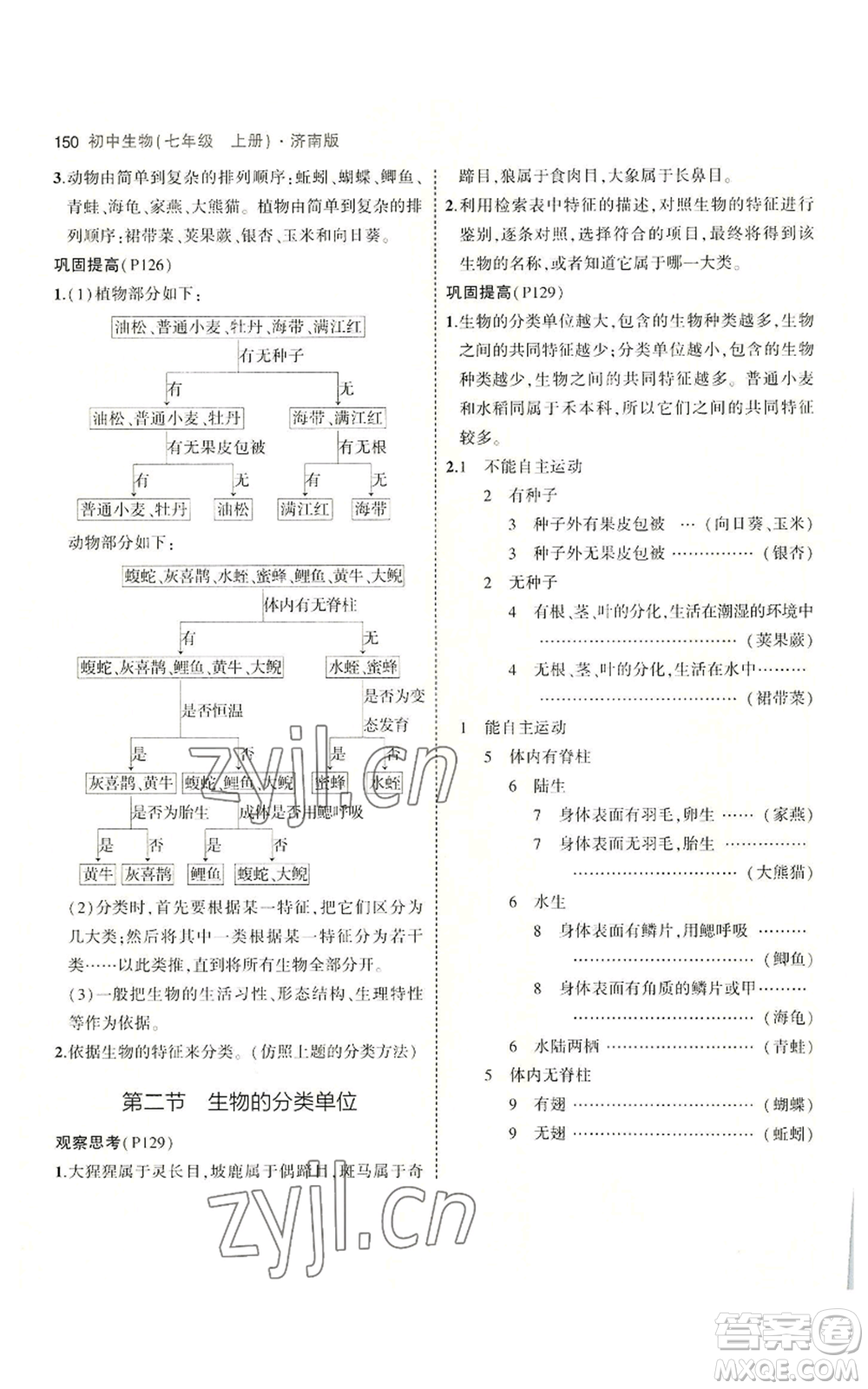 教育科學(xué)出版社2023年5年中考3年模擬七年級上冊生物濟(jì)南版參考答案