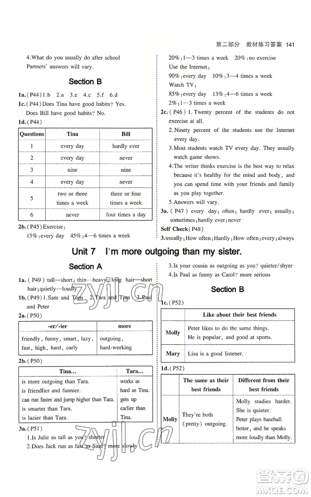 教育科學(xué)出版社2023年5年中考3年模擬七年級上冊英語魯教版山東專版參考答案