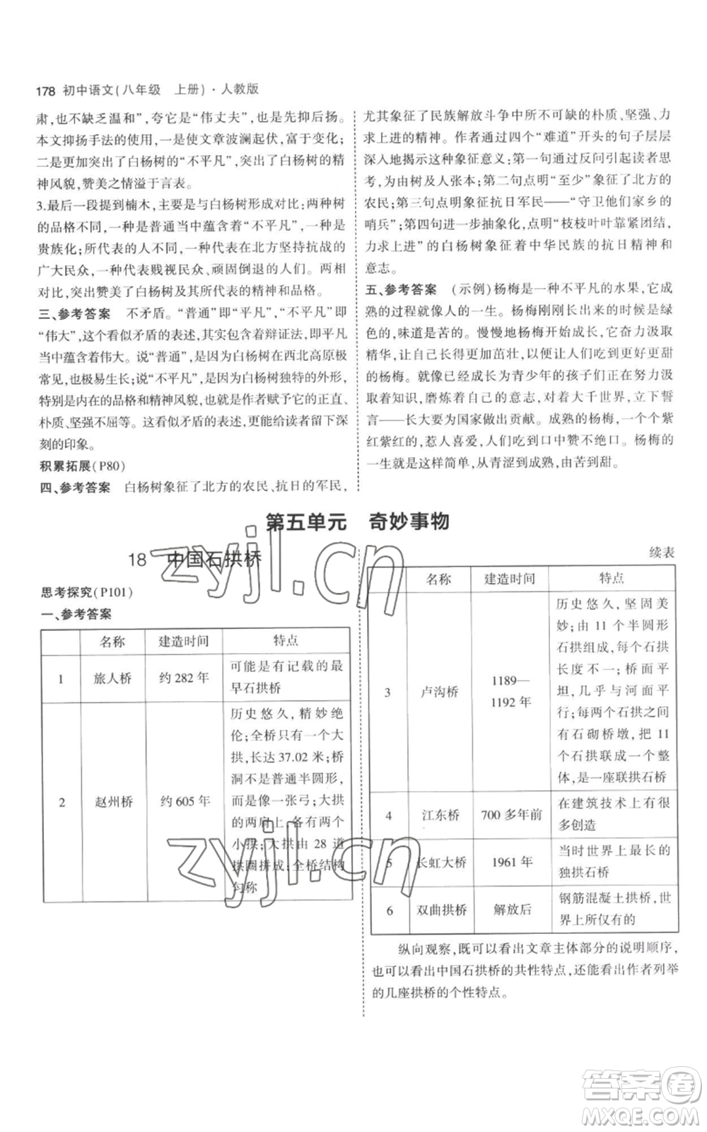 教育科學(xué)出版社2023年5年中考3年模擬八年級(jí)上冊(cè)語(yǔ)文人教版參考答案