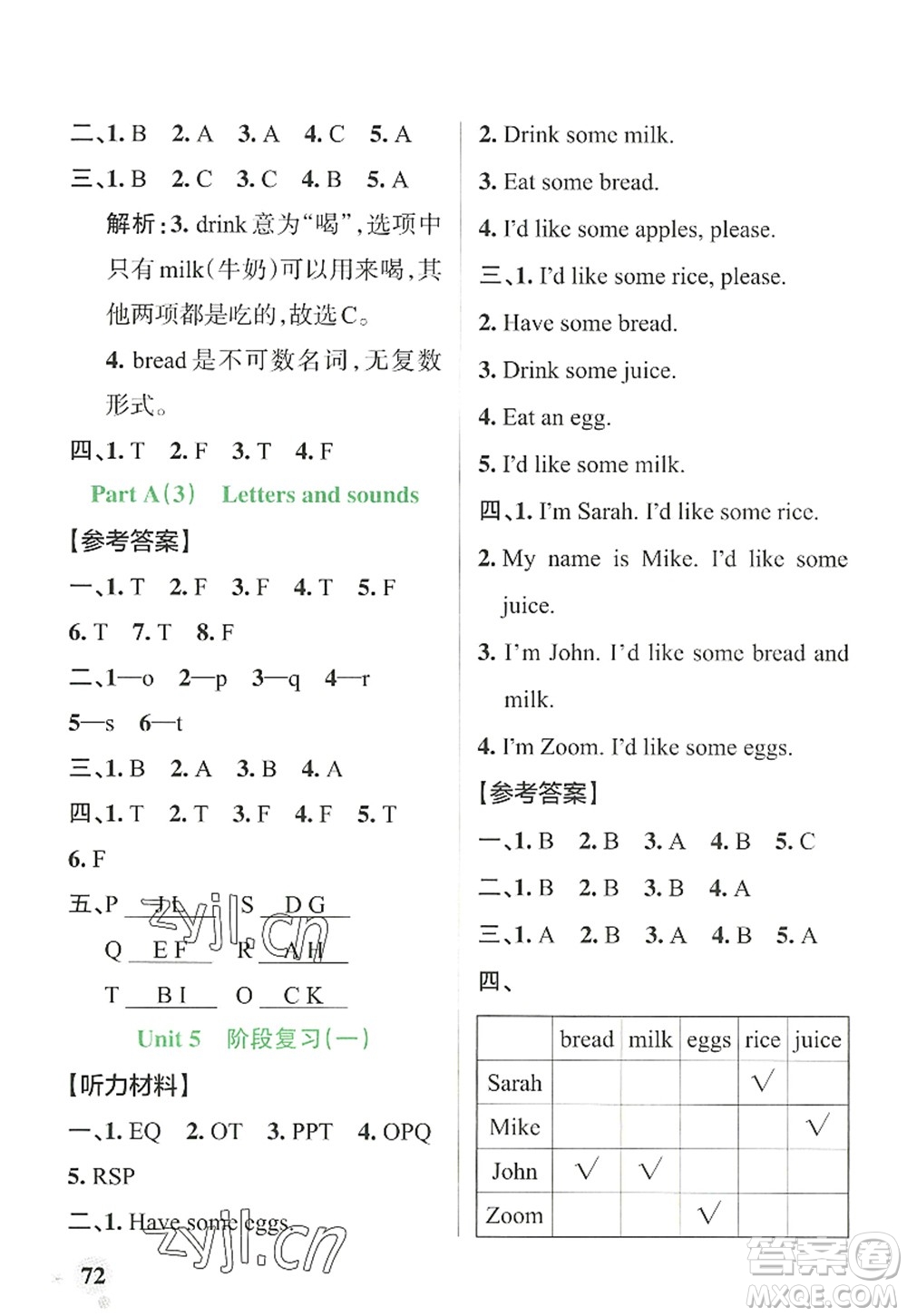 遼寧教育出版社2022PASS小學(xué)學(xué)霸作業(yè)本三年級(jí)英語上冊(cè)RJ人教版答案