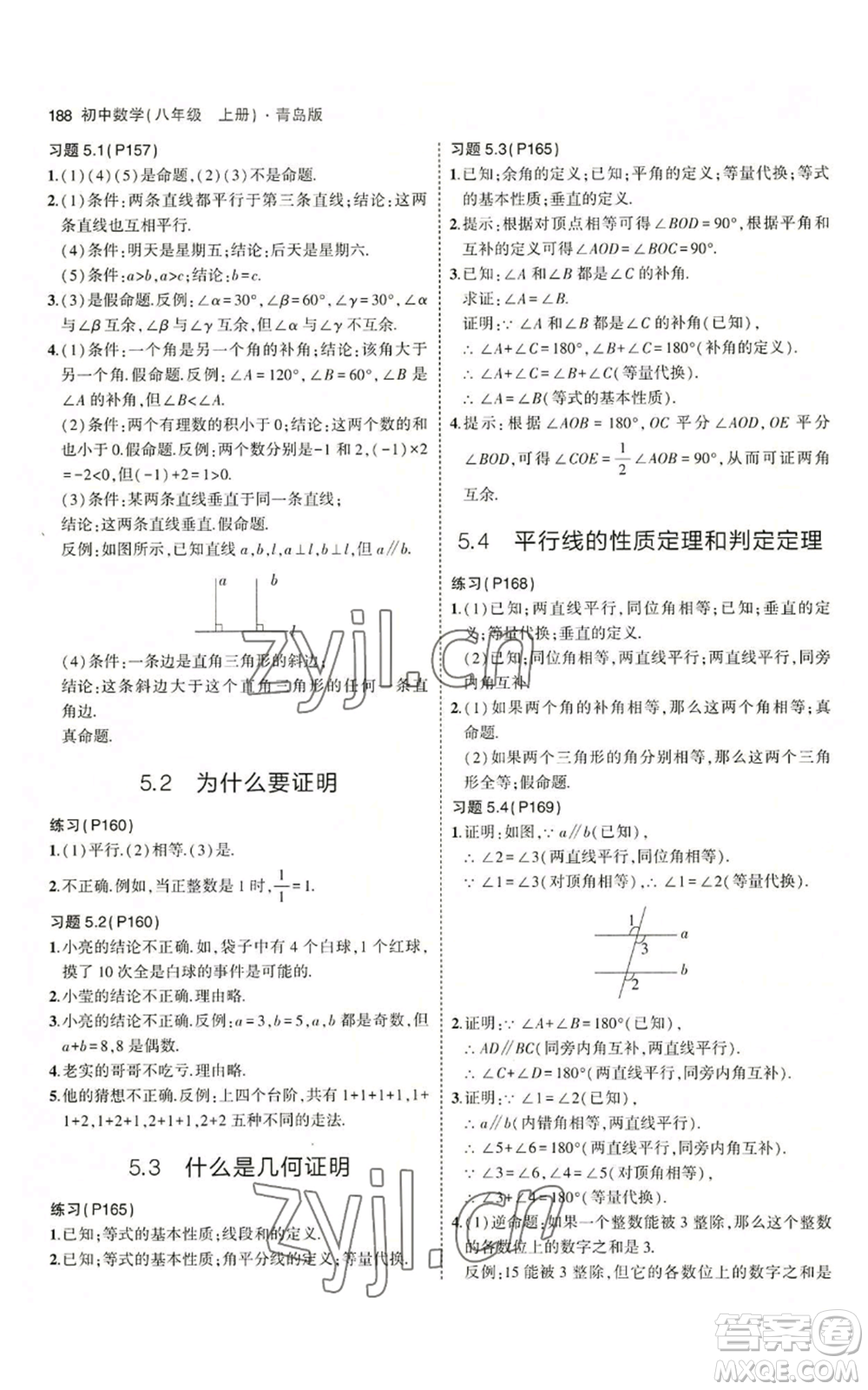 首都師范大學出版社2023年5年中考3年模擬八年級上冊數學青島版參考答案