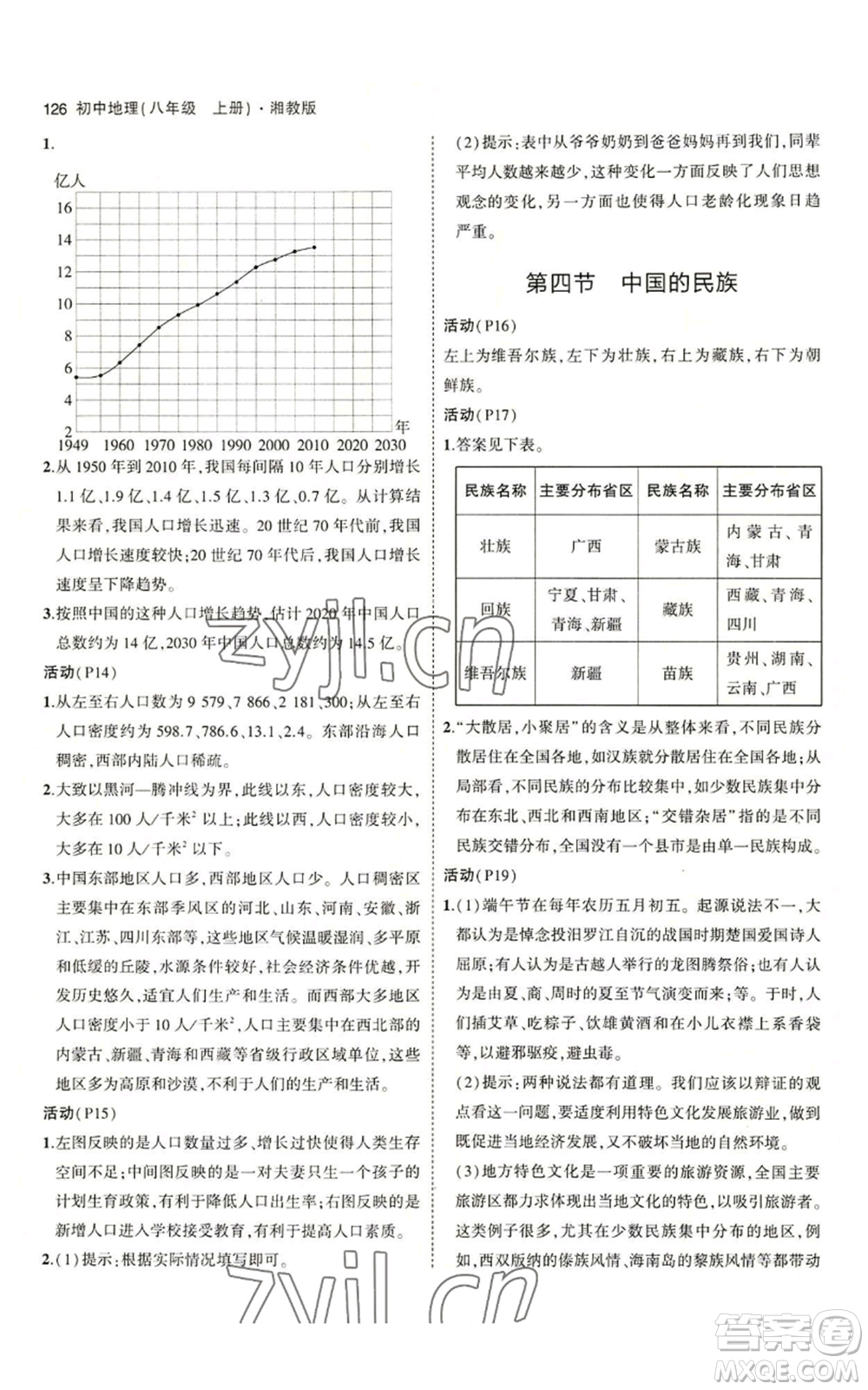 教育科學出版社2023年5年中考3年模擬八年級上冊地理湘教版參考答案