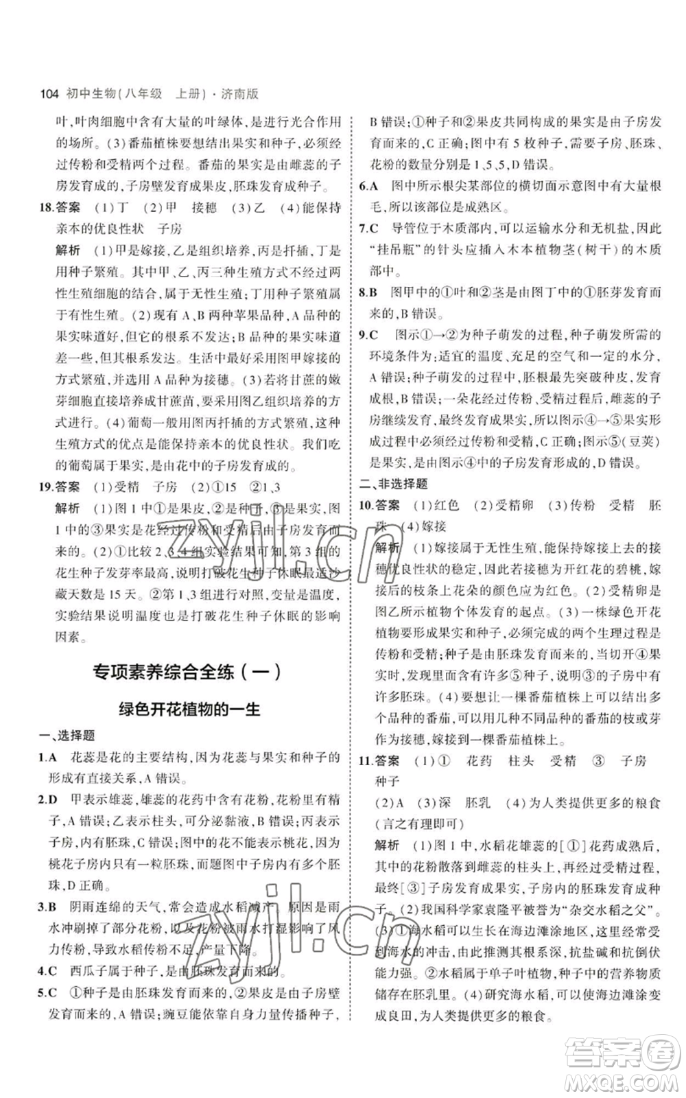 教育科學(xué)出版社2023年5年中考3年模擬八年級(jí)上冊(cè)生物濟(jì)南版參考答案