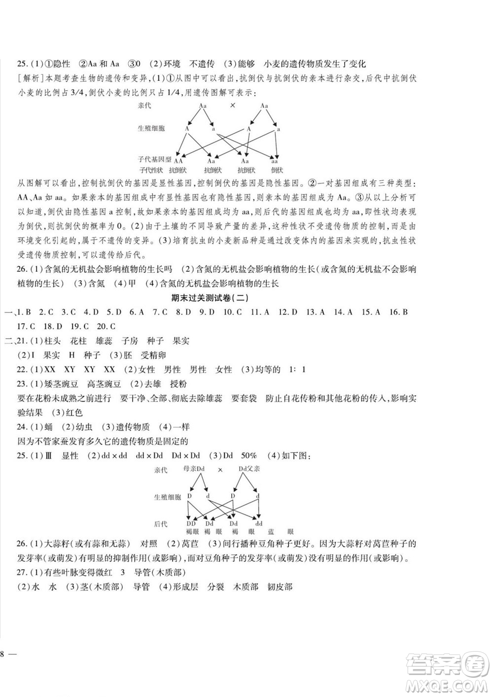 河北大學(xué)出版社2022黃岡全優(yōu)AB卷生物八年級(jí)上冊(cè)濟(jì)南版答案