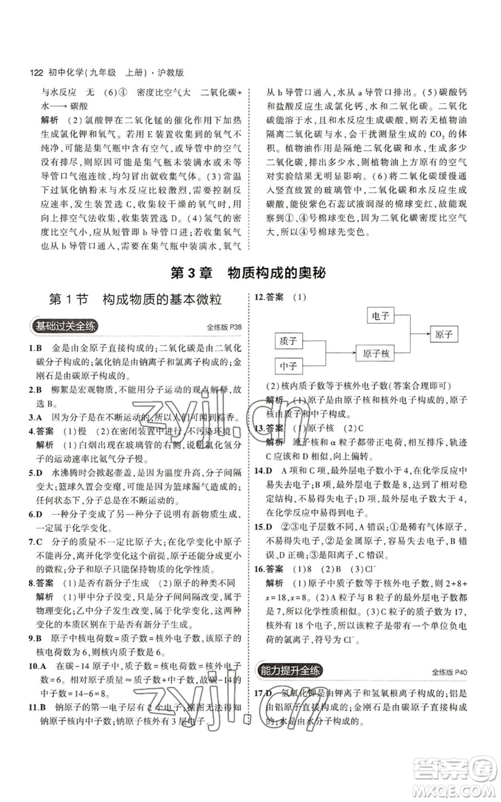 教育科學(xué)出版社2023年5年中考3年模擬九年級上冊化學(xué)滬教版參考答案