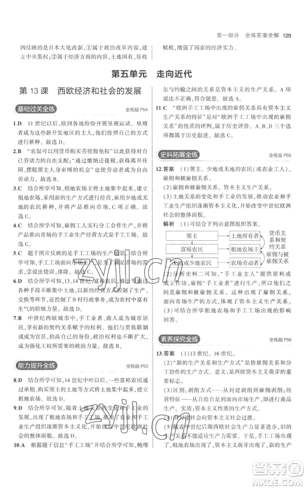 教育科學出版社2023年5年中考3年模擬九年級上冊歷史人教版參考答案