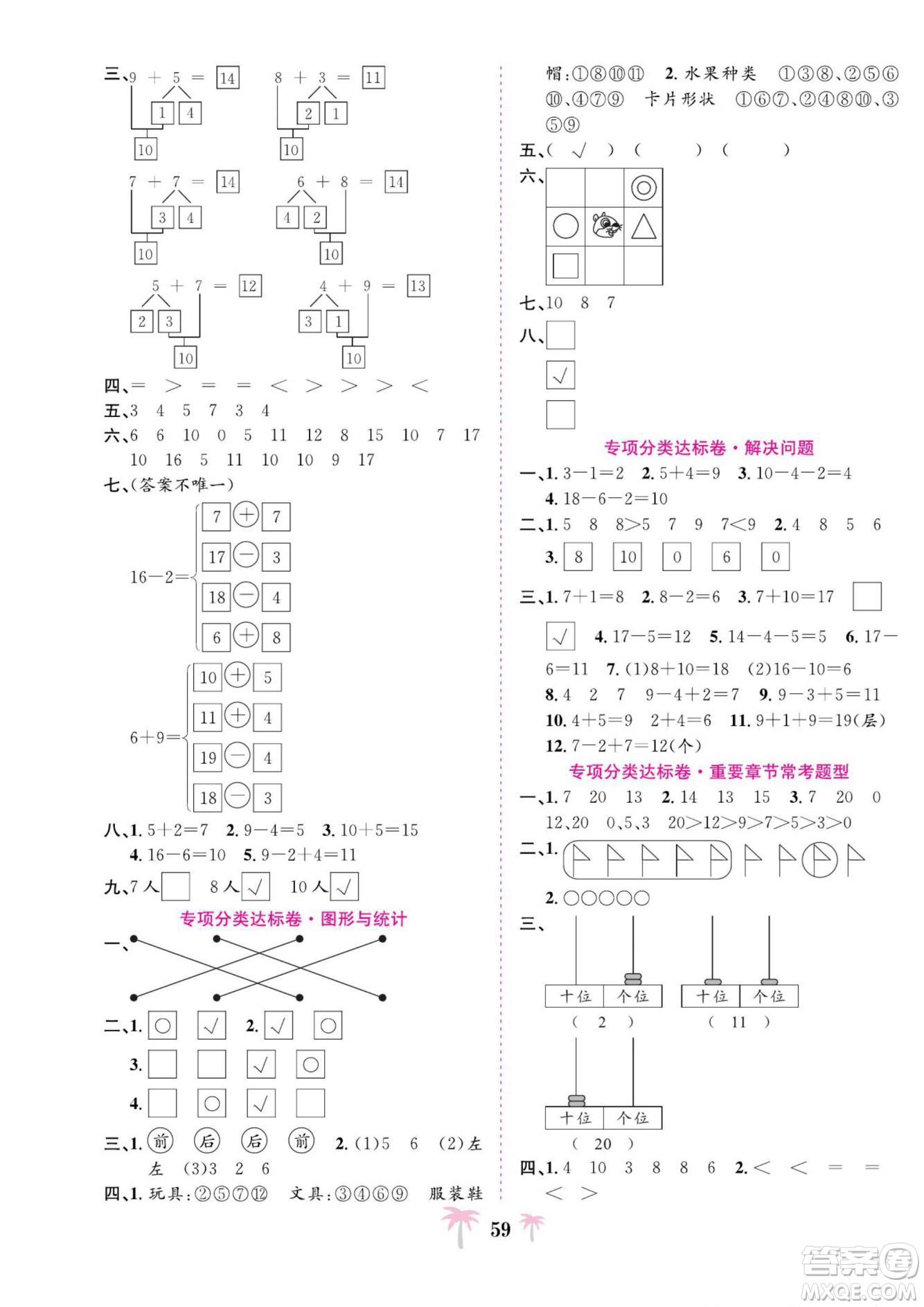 合肥工業(yè)大學(xué)出版社2022好題必刷卷期末沖刺100分?jǐn)?shù)學(xué)一年級上冊蘇教版答案