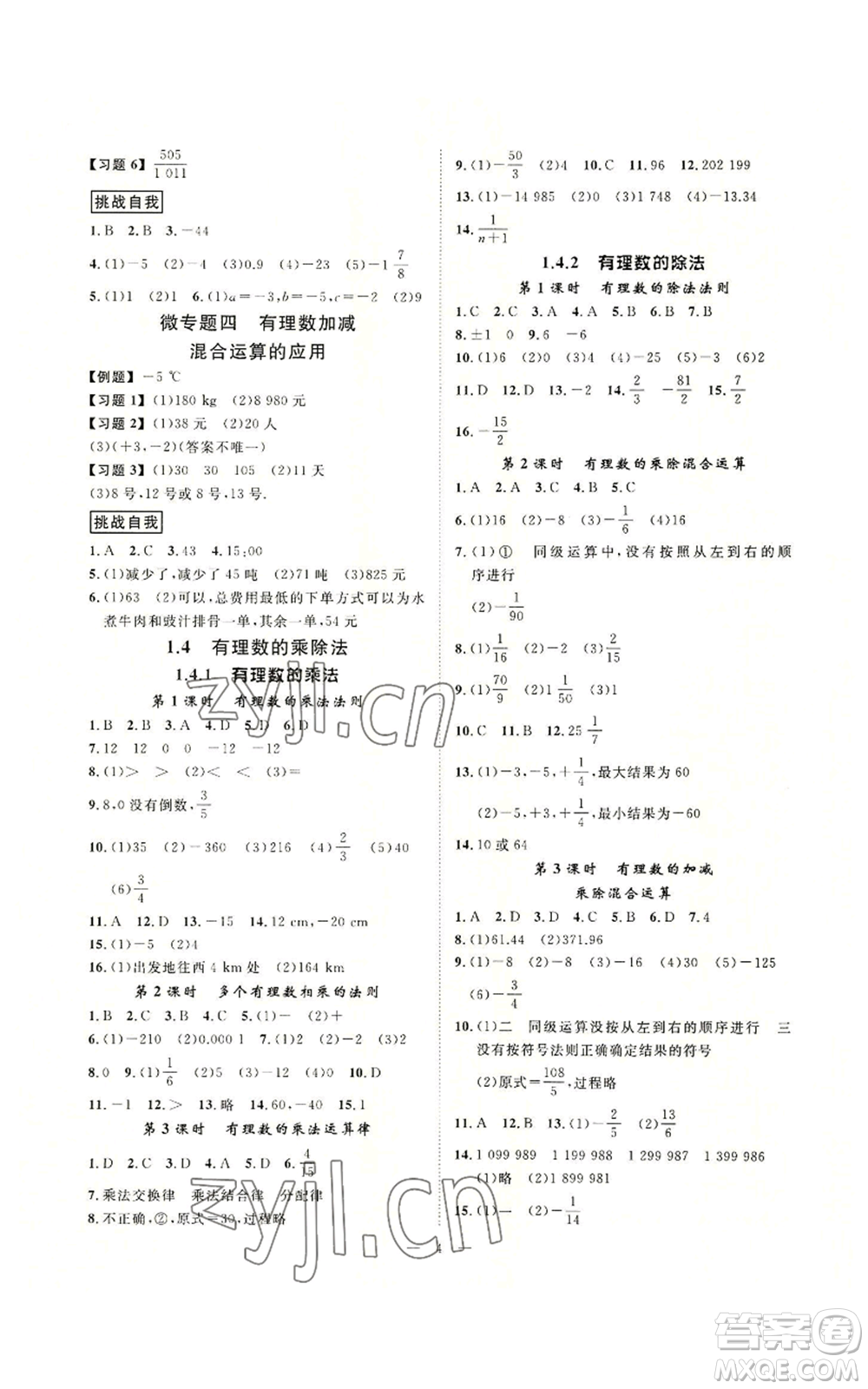 延邊教育出版社2022全效學(xué)習(xí)七年級上冊數(shù)學(xué)人教版A參考答案