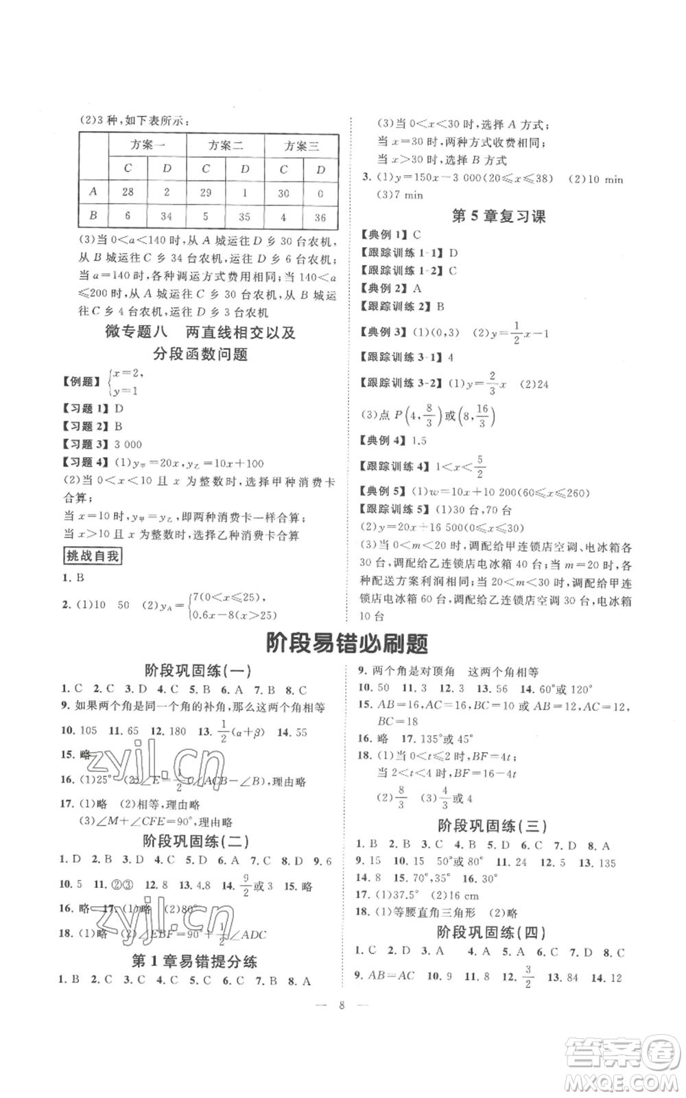 光明日?qǐng)?bào)出版社2022全效學(xué)習(xí)八年級(jí)上冊(cè)數(shù)學(xué)浙教版B參考答案