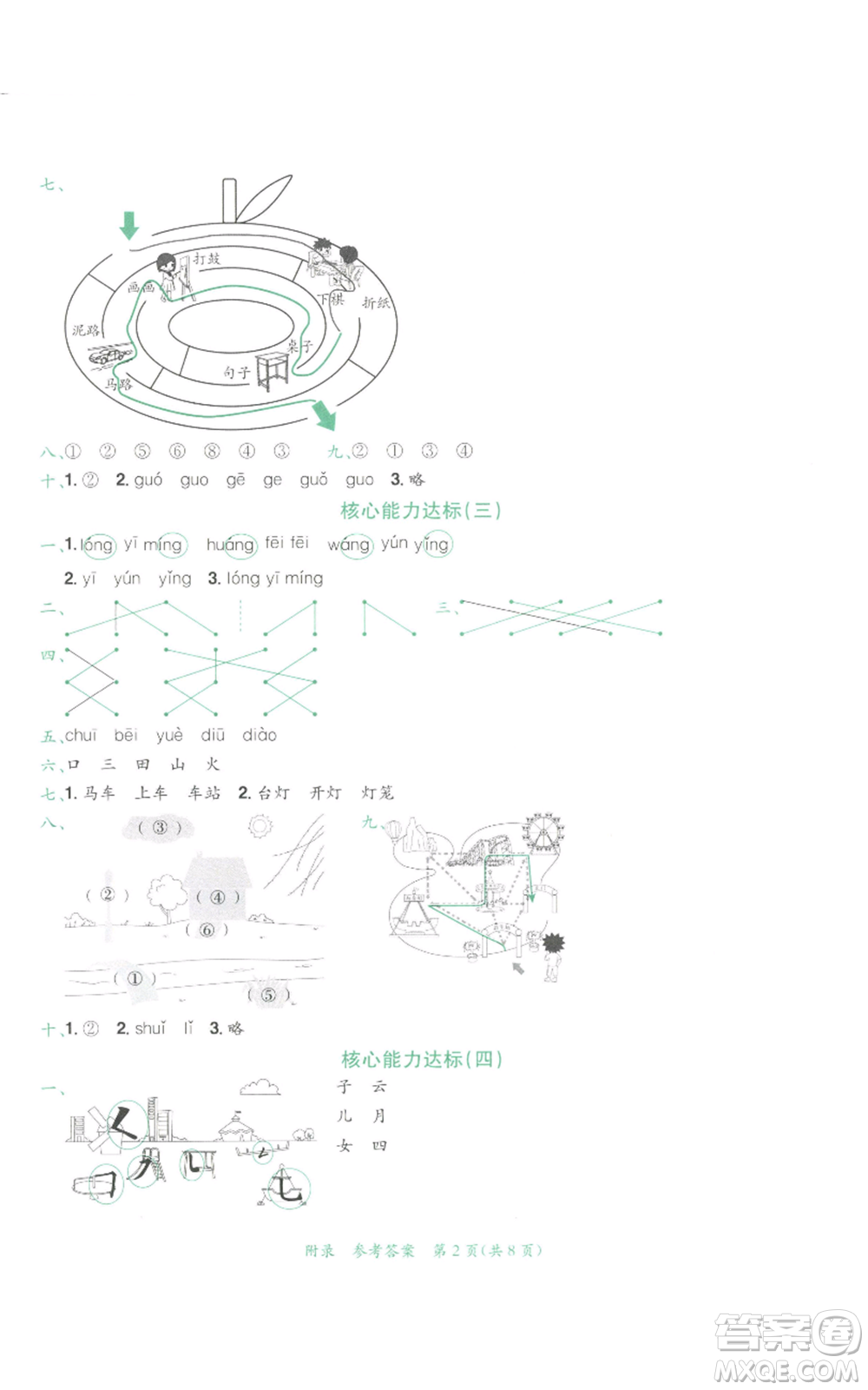 龍門書局2022秋季黃岡小狀元達標卷一年級上冊語文人教版參考答案