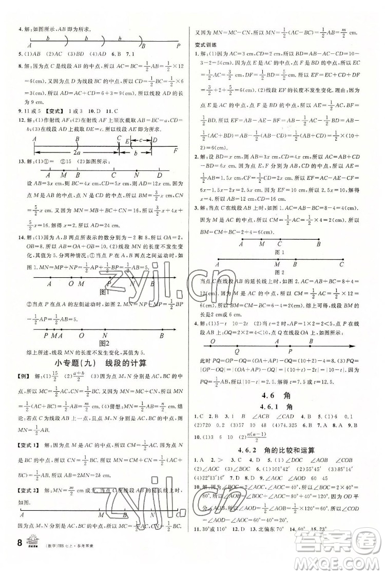 廣東經濟出版社2022名校課堂數學七年級上冊HS華師版河南專版答案