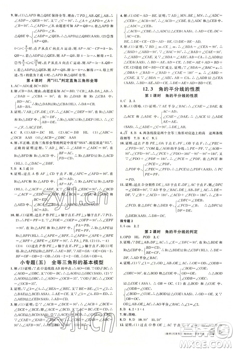 開明出版社2022名校課堂數(shù)學八年級上冊RJ人教版河南專版答案