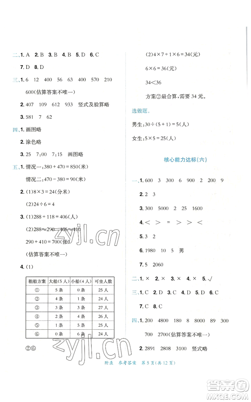 龍門書局2022秋季黃岡小狀元達(dá)標(biāo)卷三年級(jí)上冊(cè)數(shù)學(xué)人教版參考答案