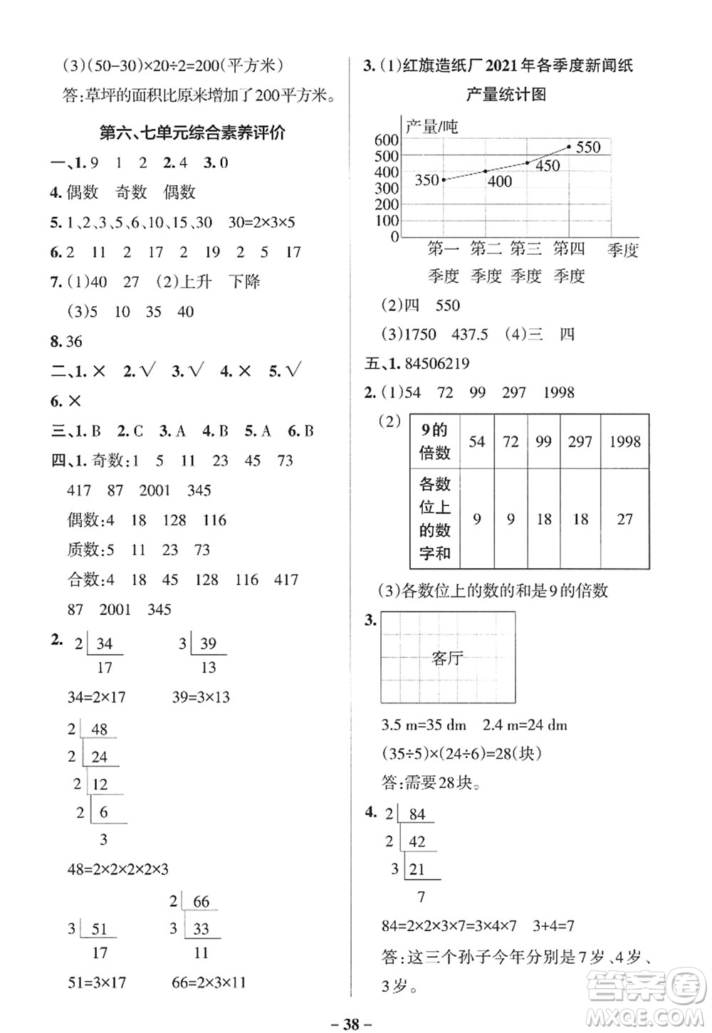 遼寧教育出版社2022PASS小學(xué)學(xué)霸作業(yè)本五年級數(shù)學(xué)上冊QD青島版山東專版答案