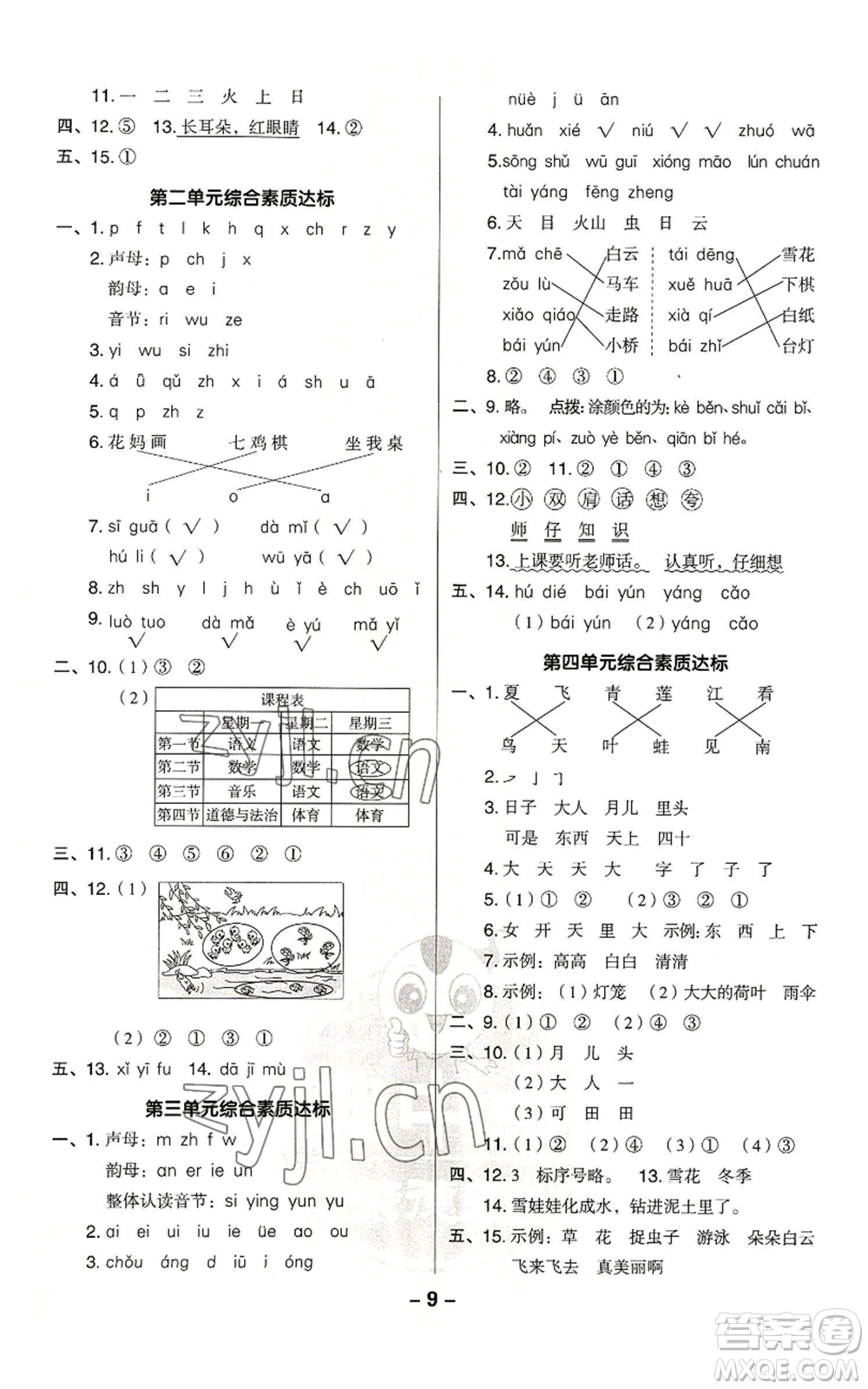 吉林教育出版社2022秋季綜合應(yīng)用創(chuàng)新題典中點(diǎn)一年級上冊語文人教版參考答案