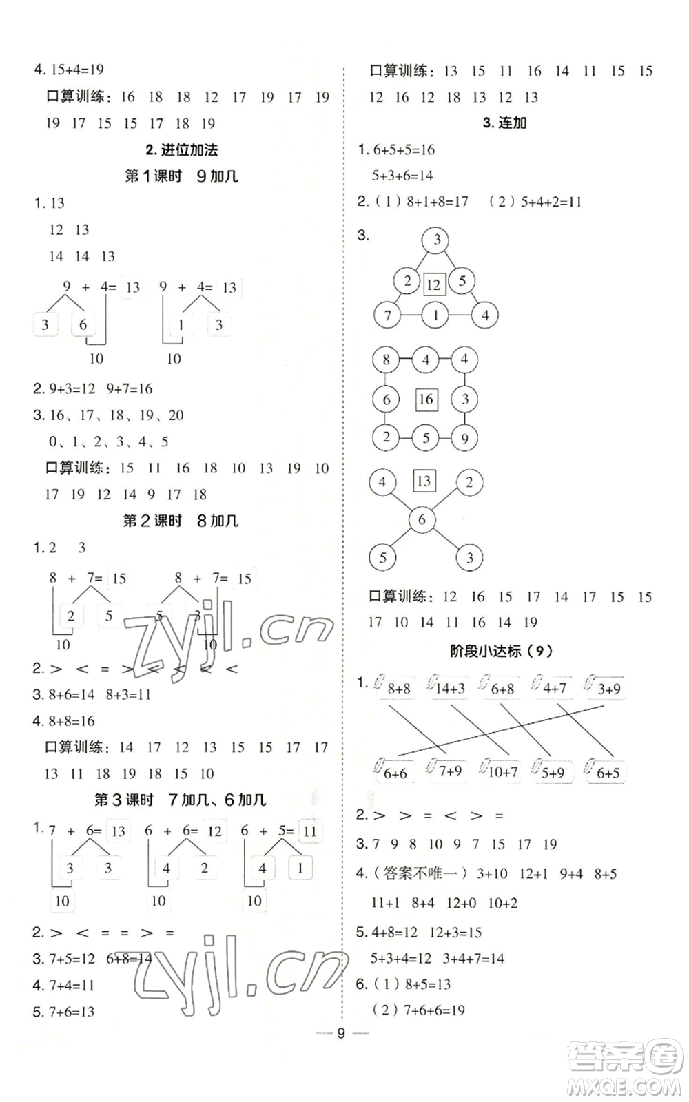 山西教育出版社2022秋季綜合應(yīng)用創(chuàng)新題典中點(diǎn)一年級(jí)上冊(cè)數(shù)學(xué)冀教版參考答案