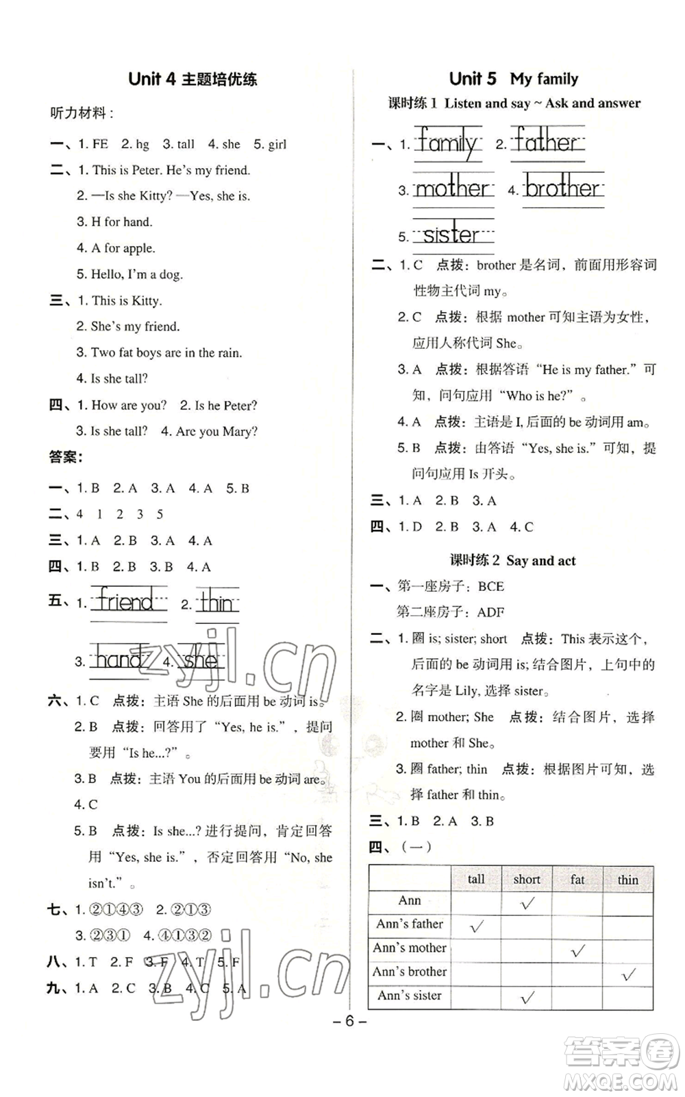 陜西人民教育出版社2022秋季綜合應(yīng)用創(chuàng)新題典中點三年級起點三年級上冊英語滬教版參考答案