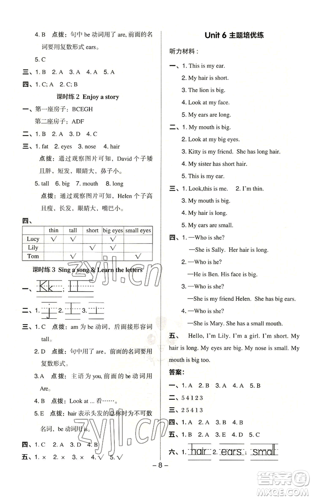 陜西人民教育出版社2022秋季綜合應(yīng)用創(chuàng)新題典中點三年級起點三年級上冊英語滬教版參考答案