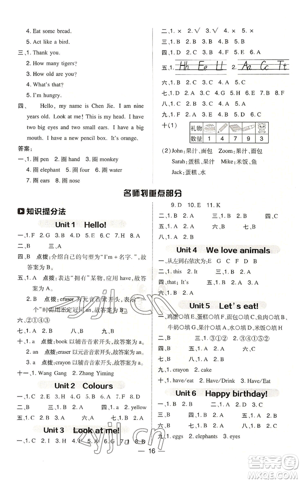 吉林教育出版社2022秋季綜合應(yīng)用創(chuàng)新題典中點(diǎn)三年級(jí)起點(diǎn)三年級(jí)上冊(cè)英語(yǔ)人教版參考答案