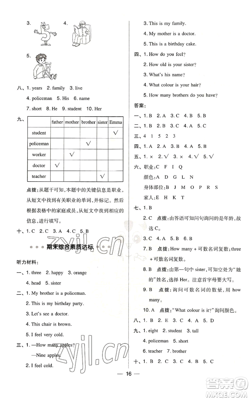 山西教育出版社2022秋季綜合應(yīng)用創(chuàng)新題典中點(diǎn)三年級(jí)起點(diǎn)三年級(jí)上冊(cè)英語(yǔ)冀教版參考答案