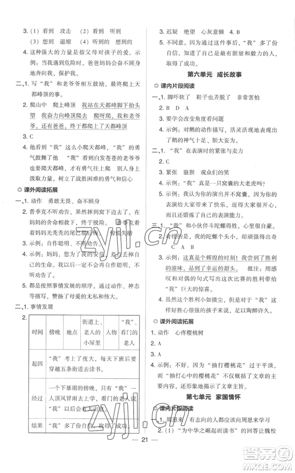 吉林教育出版社2022秋季綜合應(yīng)用創(chuàng)新題典中點四年級上冊語文人教版參考答案