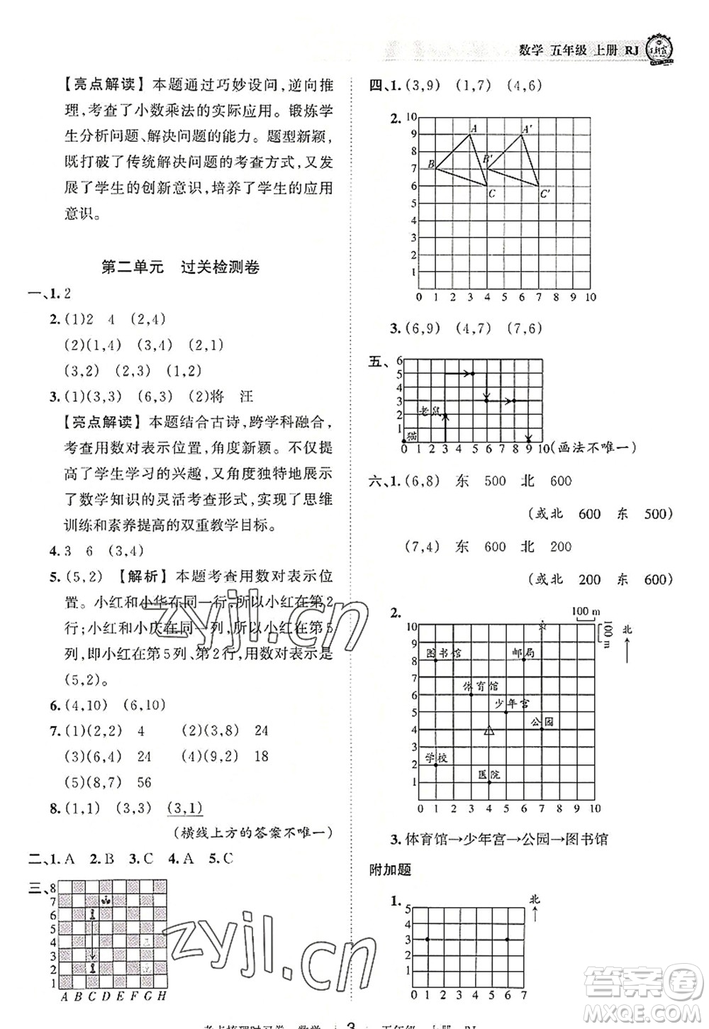 江西人民出版社2022王朝霞考點(diǎn)梳理時習(xí)卷五年級數(shù)學(xué)上冊RJ人教版答案