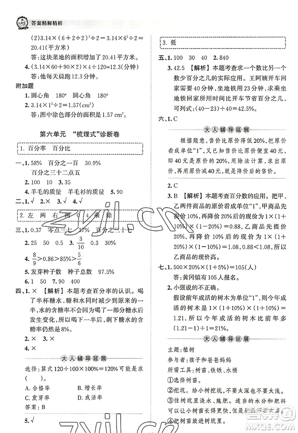 江西人民出版社2022王朝霞考點(diǎn)梳理時(shí)習(xí)卷六年級數(shù)學(xué)上冊RJ人教版答案