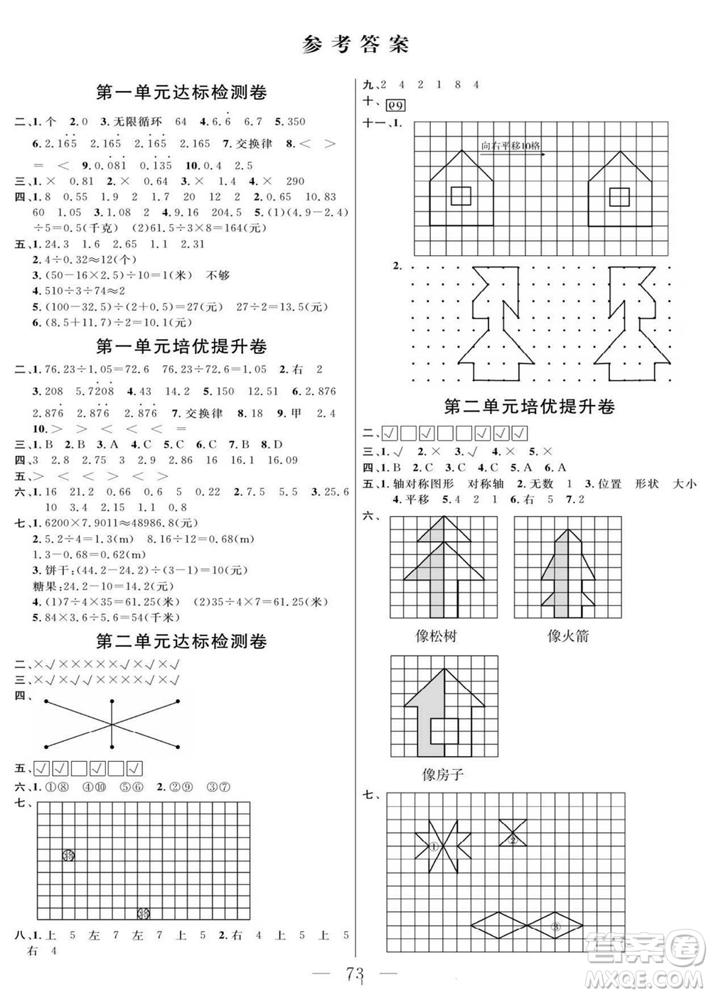 陽光出版社2022名師面對面大試卷數(shù)學五年級上冊北師版答案