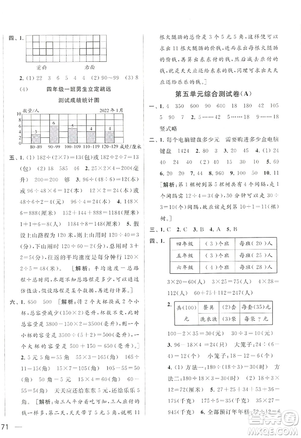 北京教育出版社2022亮點給力大試卷四年級數學上冊江蘇版答案