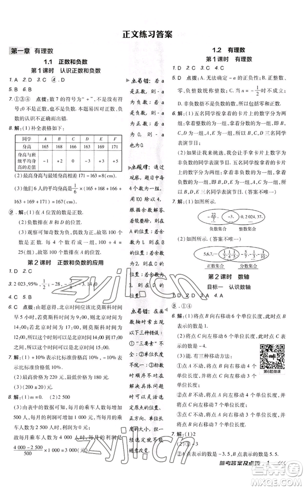 陜西人民教育出版社2022秋季綜合應用創(chuàng)新題典中點提分練習冊七年級上冊數(shù)學人教版參考答案