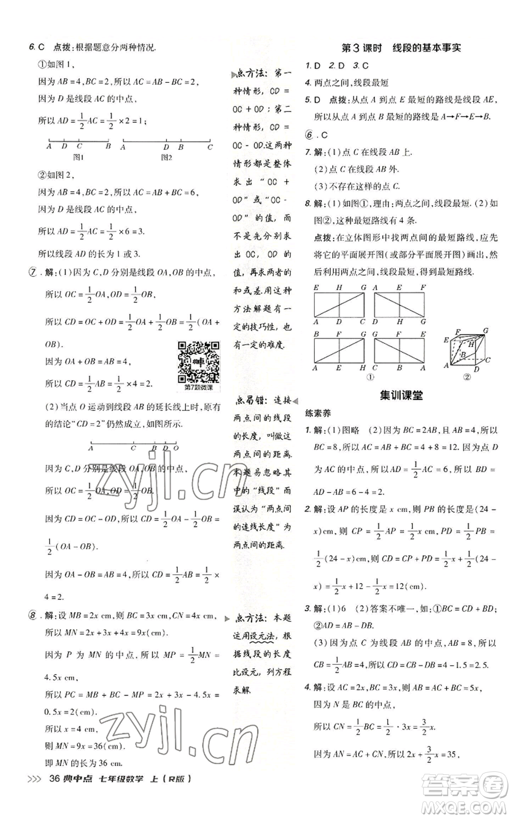 陜西人民教育出版社2022秋季綜合應用創(chuàng)新題典中點提分練習冊七年級上冊數(shù)學人教版參考答案