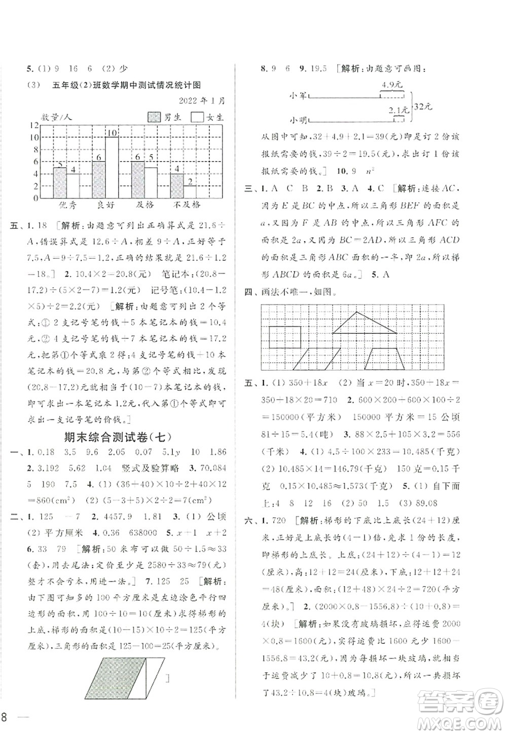 北京教育出版社2022亮點(diǎn)給力大試卷五年級(jí)數(shù)學(xué)上冊(cè)江蘇版答案