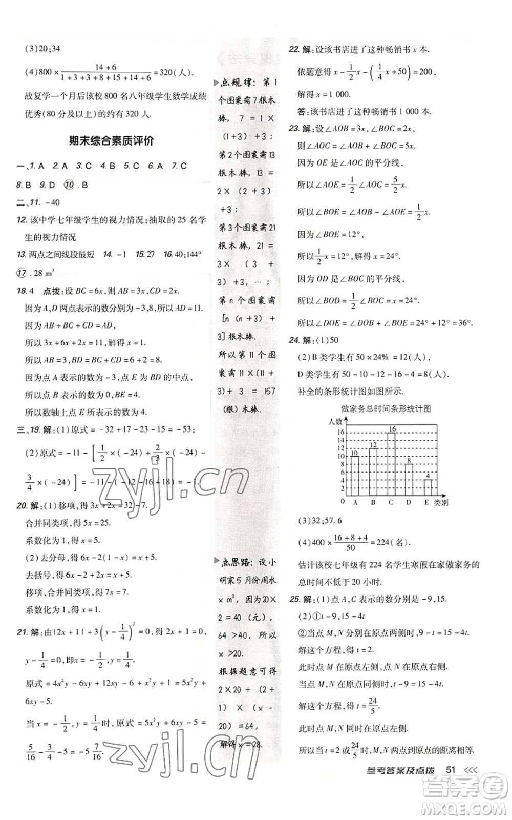 陜西人民教育出版社2022秋季綜合應(yīng)用創(chuàng)新題典中點提分練習(xí)冊七年級上冊數(shù)學(xué)北師大版參考答案